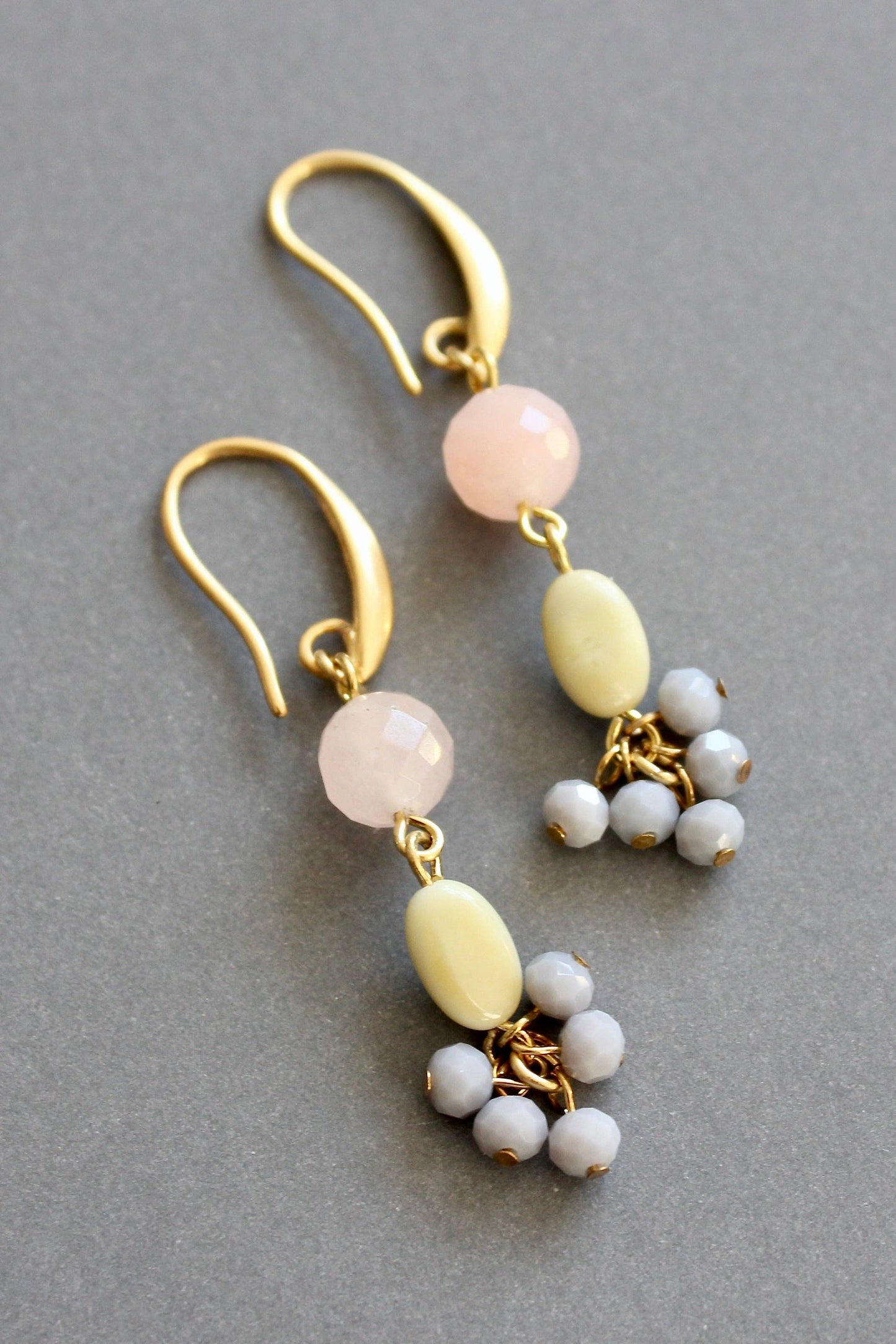 David Aubrey Jewelry, ISLE12 Peach, Yellow, and Gray Cluster Earrings