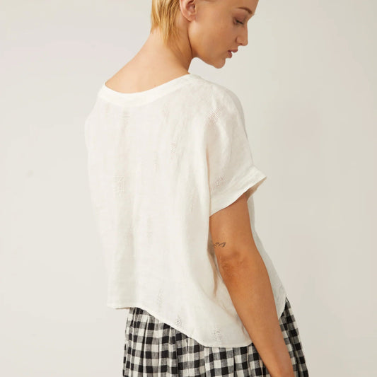 Naif,  Joanna Linen Top with Openwork Details, Ivory