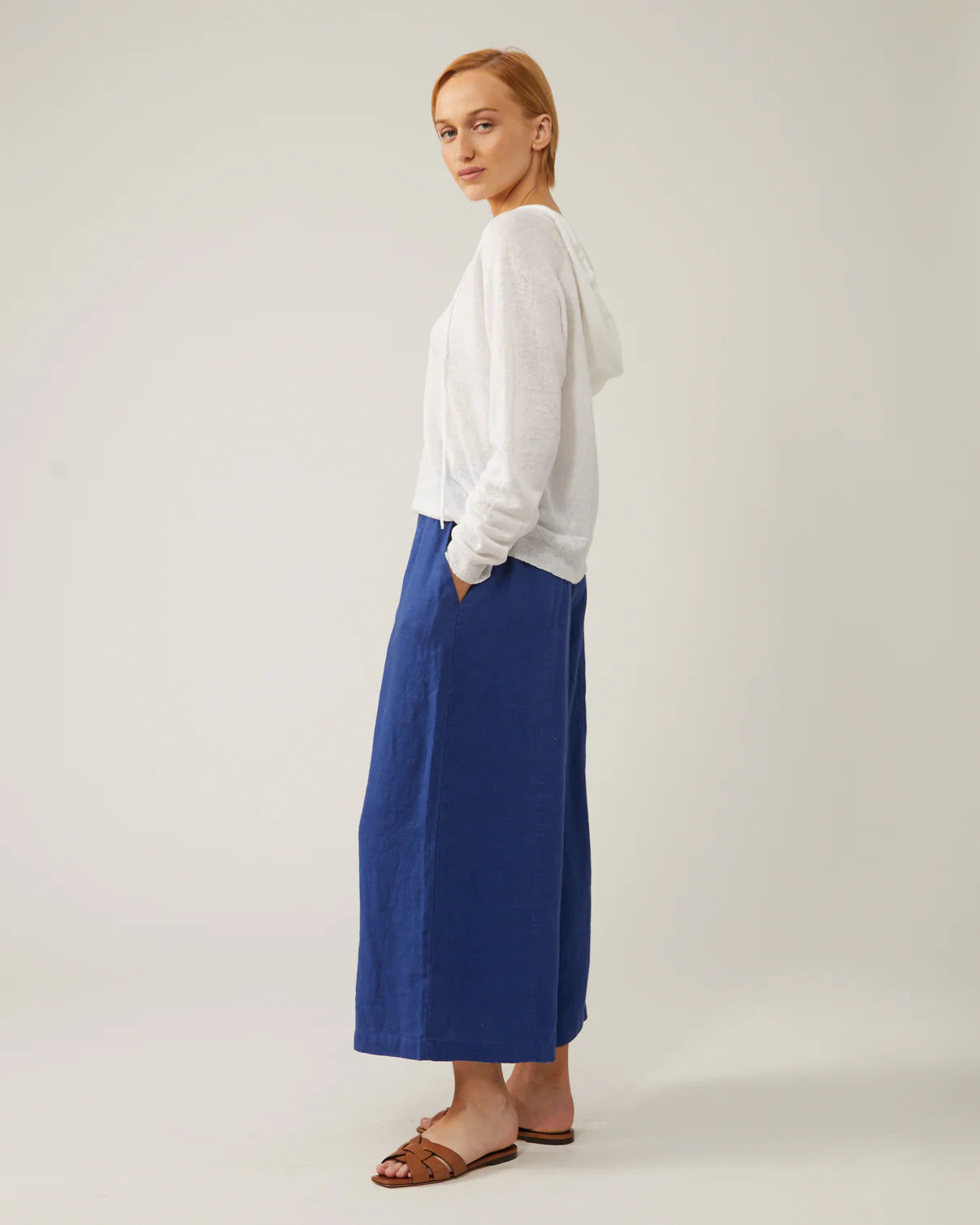 Naif, Domi Pants in Washed Linen, Ocean Blue
