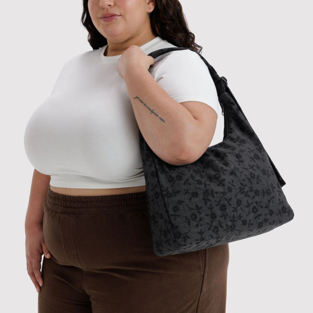 Baggu, Nylon Shoulder Bag, Charcoal Ditsy Floral