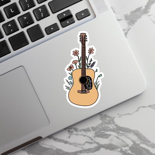 Floral Country Guitar, Waterproof Sticker