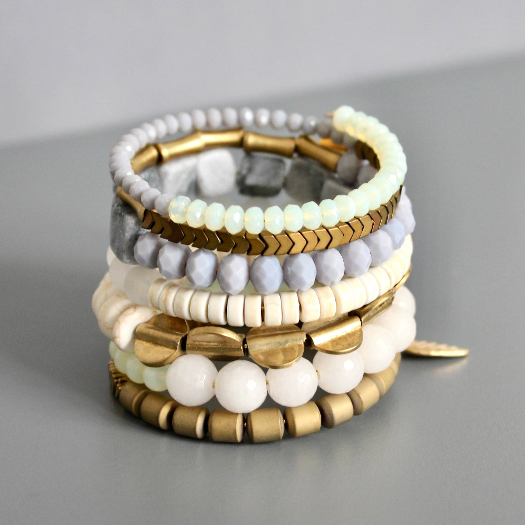 David Aubrey Jewelry, ISLB01 Gray, White, and Brass Wrap Bracelet