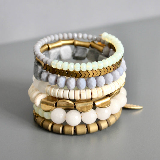 David Aubrey Jewelry, ISLB01 Gray, White, and Brass Wrap Bracelet