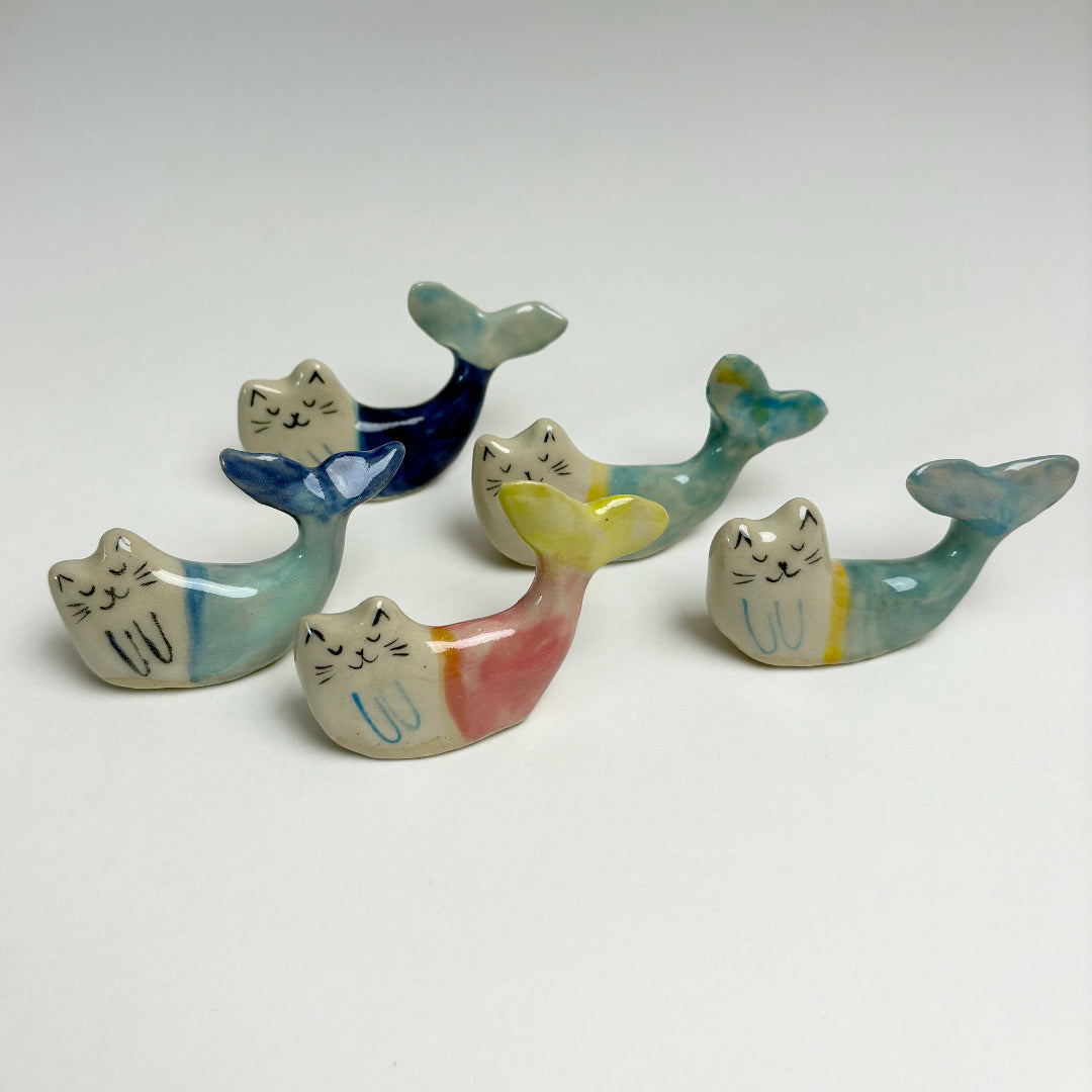 Handmade Ceramic Cat Mermaid Figurine