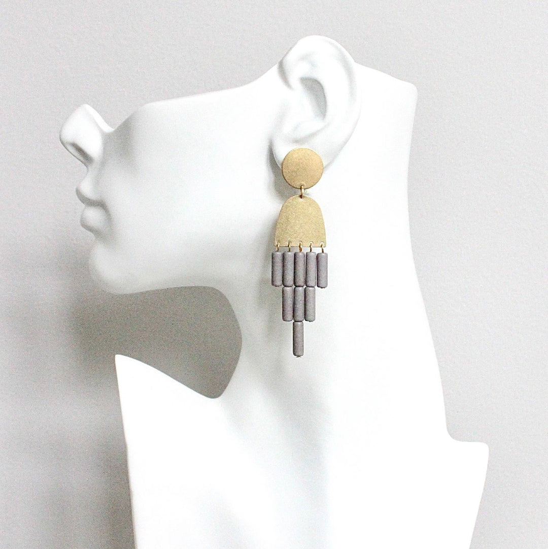 David Aubrey Jewelry, HYLE74 Geometric Gray Post Earrings