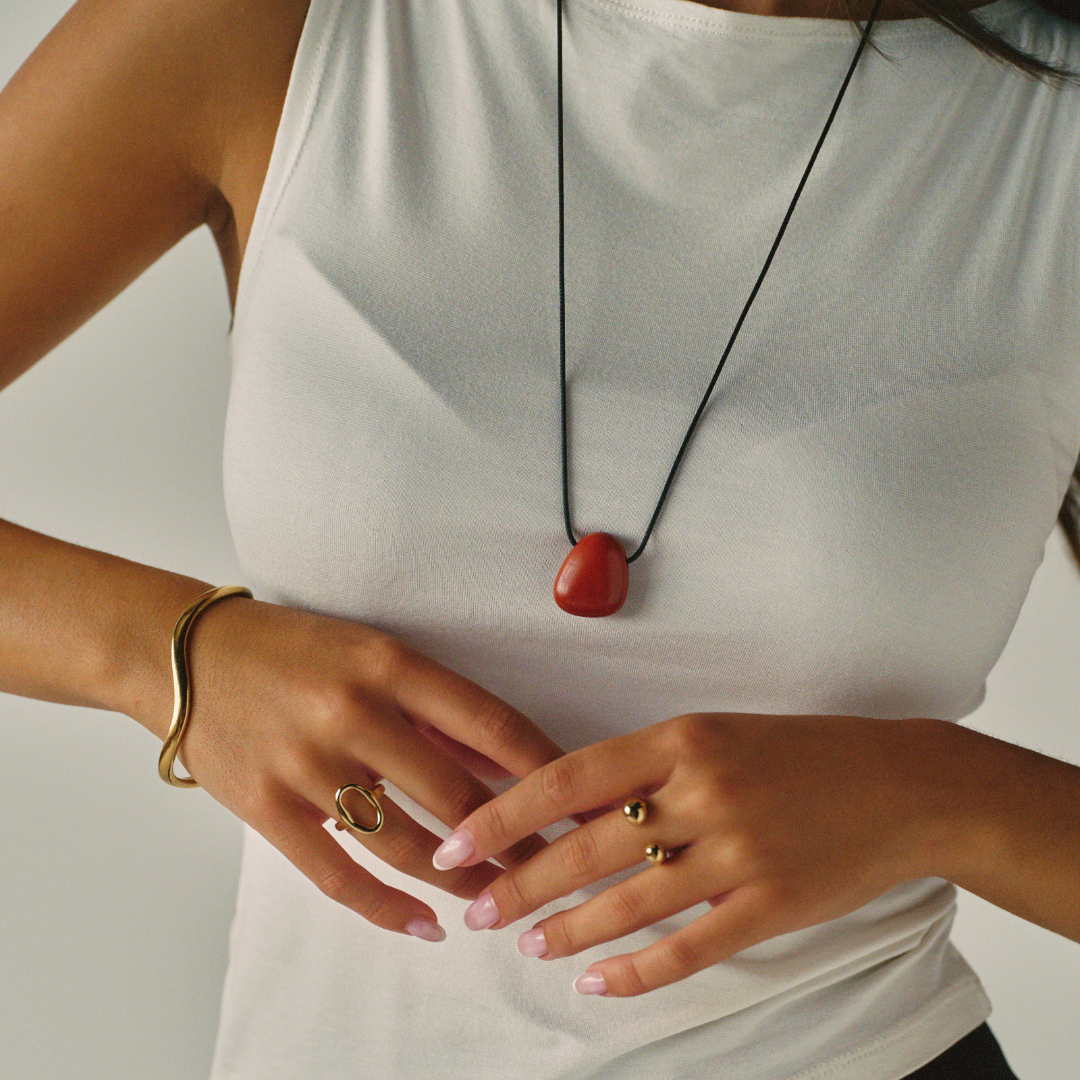 Twenty Compass, Pietra Necklace, Red Jasper & Black