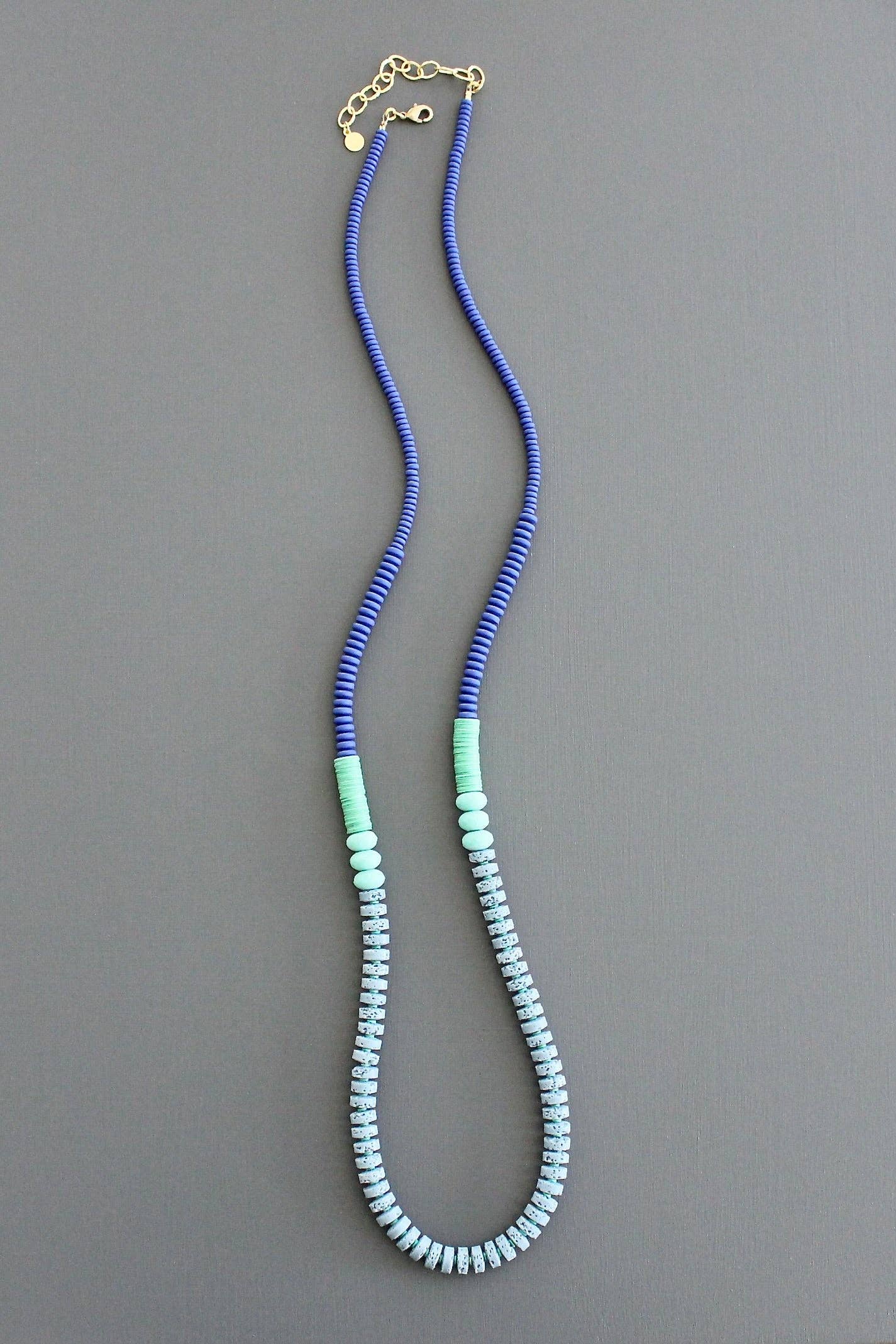 David Aubrey Jewelry, KYL133 Cobalt and Lava Bead Long Necklace