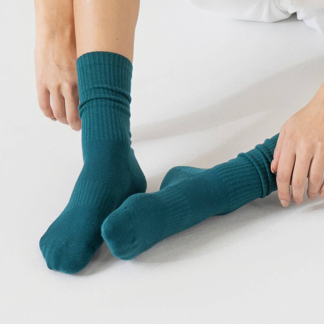 Bondoodle, Ribbed Combed Cotton Sport Crew Socks, Dark Green