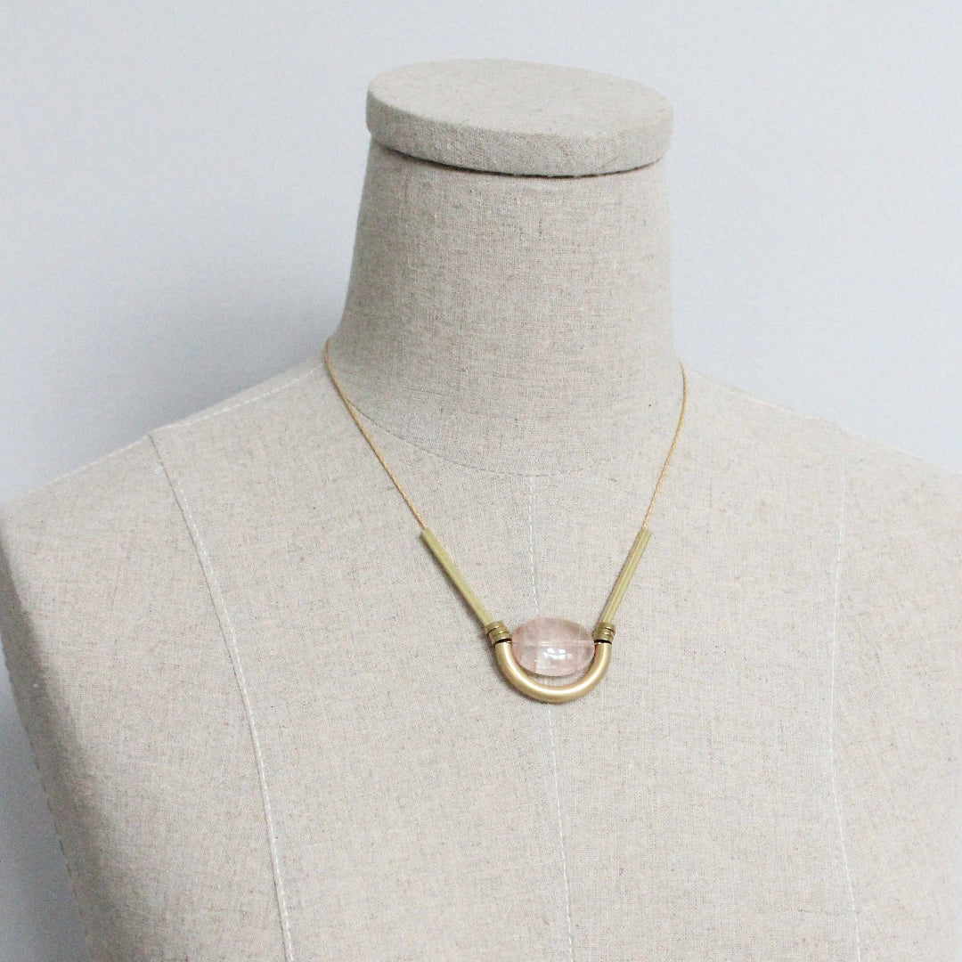 David Aubrey Jewelry, MLN217 Rose Quartz Geometric Necklace