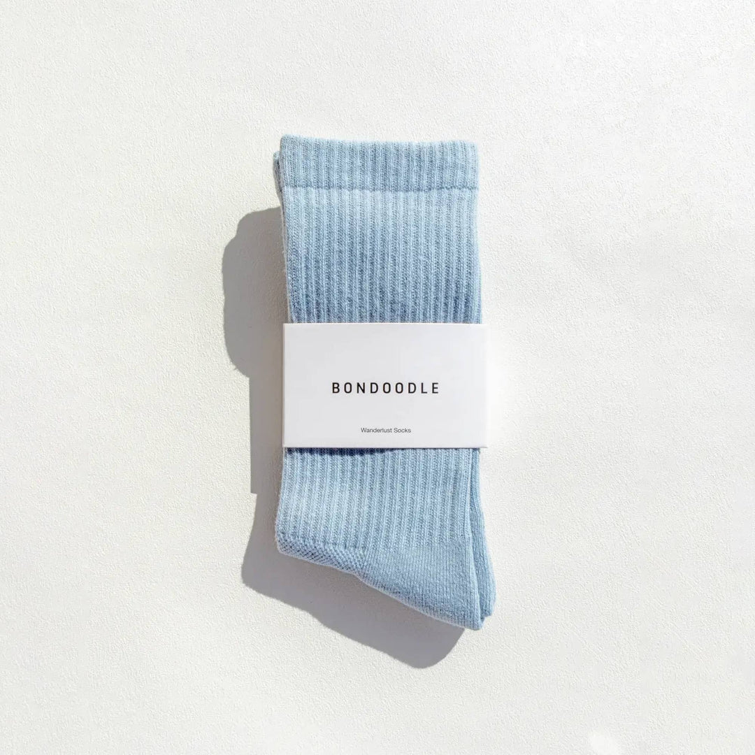 Bondoodle, Ribbed Combed Cotton Sport Crew Socks, Blue/Grey