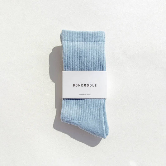 Bondoodle, Ribbed Combed Cotton Sport Crew Socks, Blue/Grey