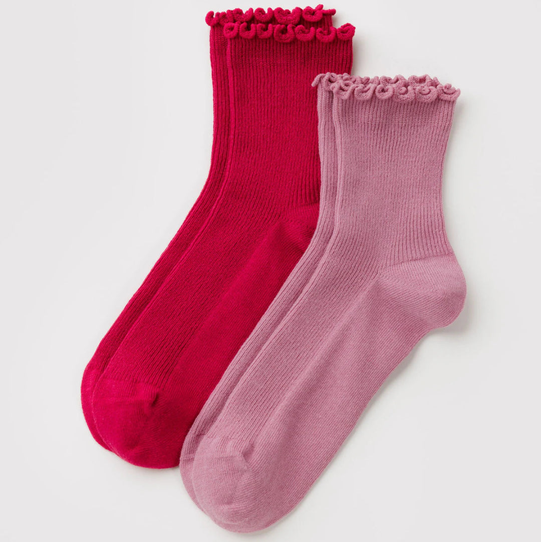 Baggu, Lettuce Edge Sock Set of 2, Wild Plum & Cherry