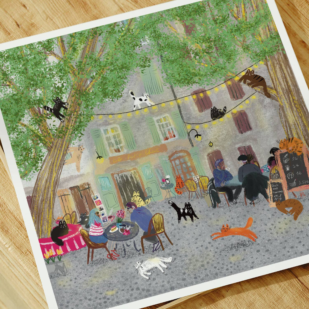 Cats in Restaurant in France, Unframed Art Print