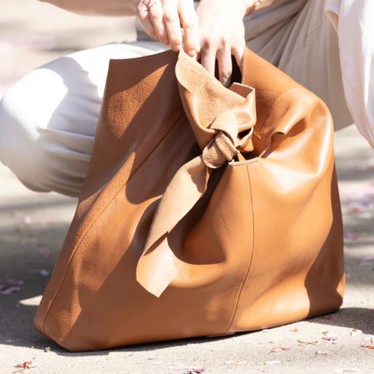 Risa, Knot Leather Tote, Tan