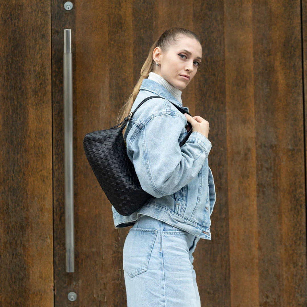 Risa, Rhea Woven Shoulder Bag, Black