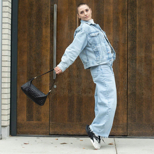 Risa, Rhea Woven Shoulder Bag, Black