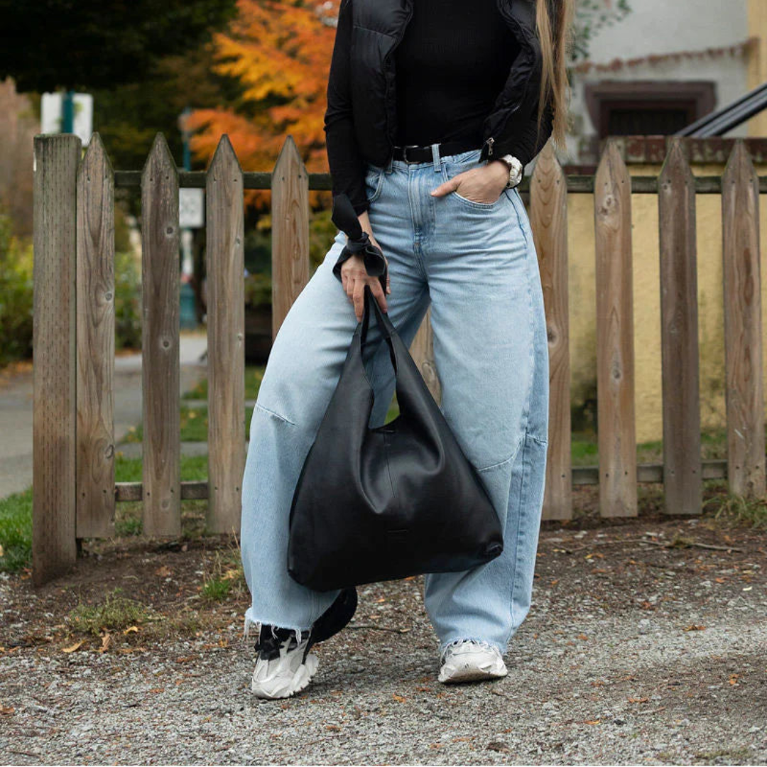 Risa, Knot Leather Tote, Black