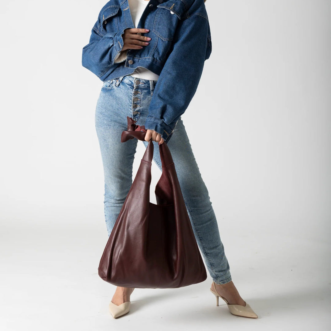 Risa, Knot Leather Tote, Burgundy