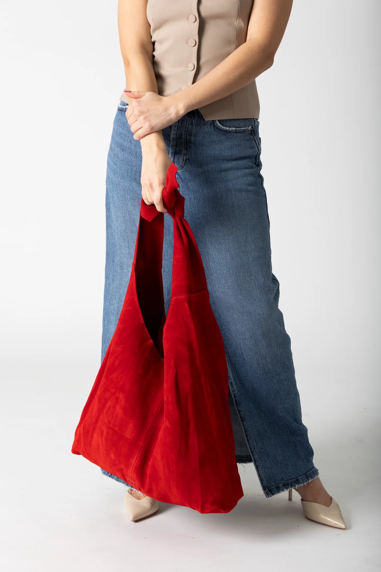 Risa, Knot Suede Tote, Red
