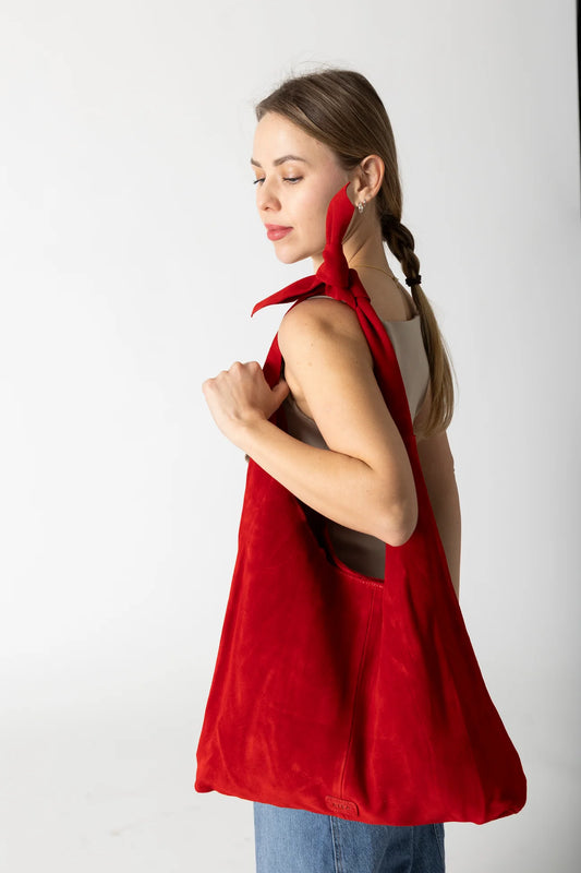 Risa, Knot Suede Tote, Red