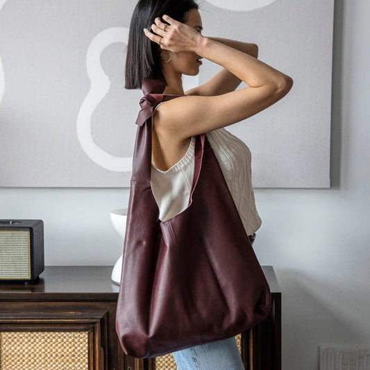 Risa, Knot Leather Tote, Burgundy