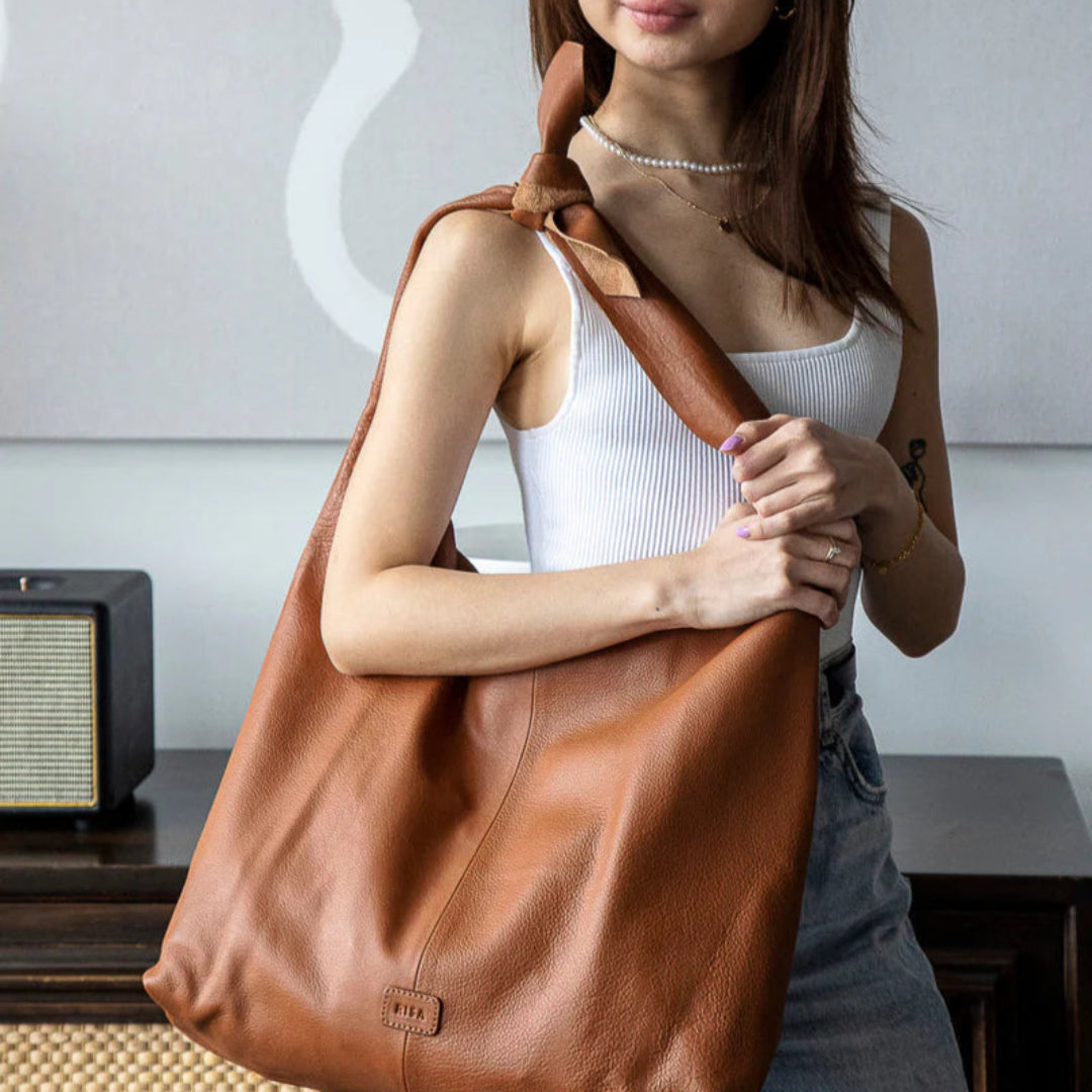Risa, Knot Leather Tote, Tan