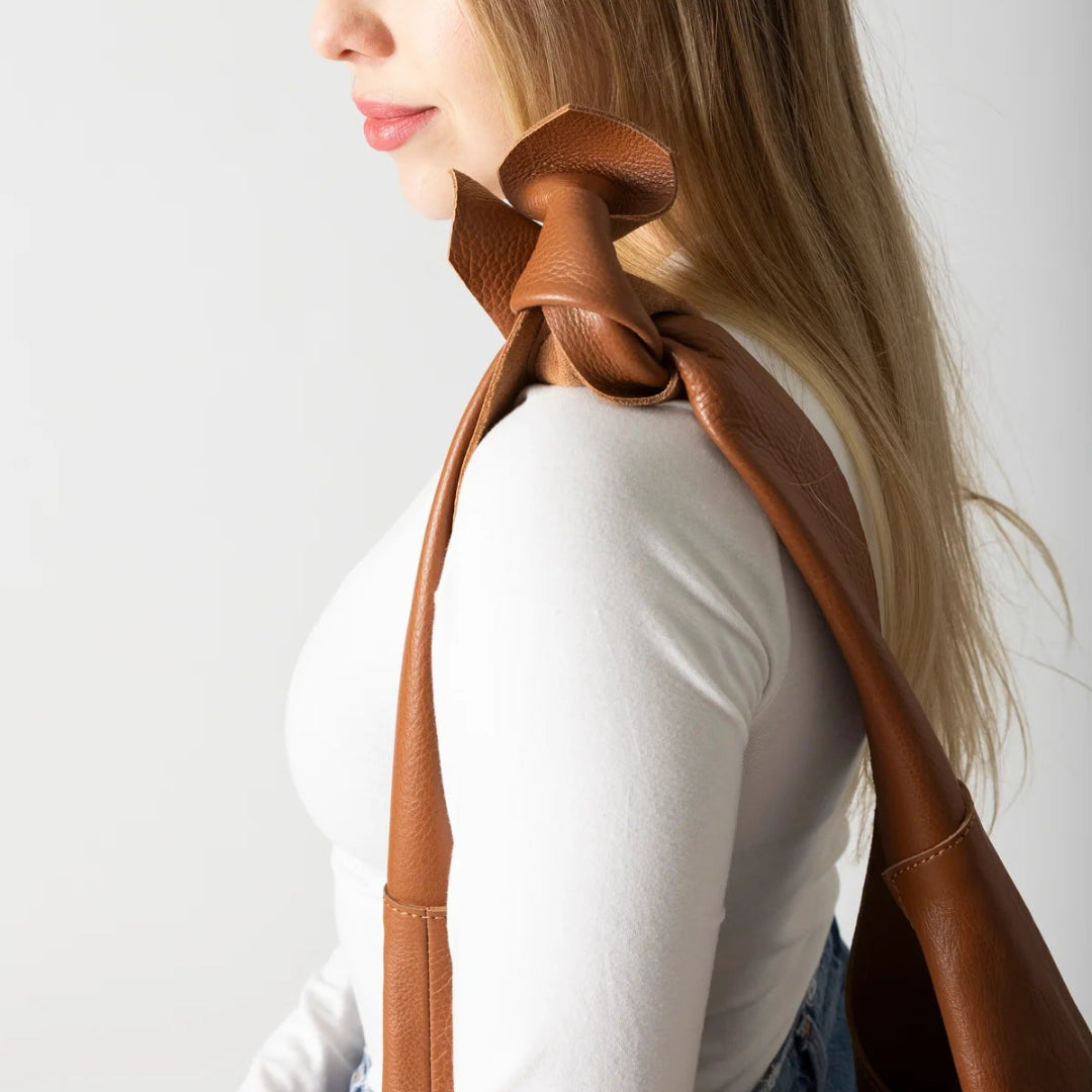 Risa, Knot Leather Tote, Tan
