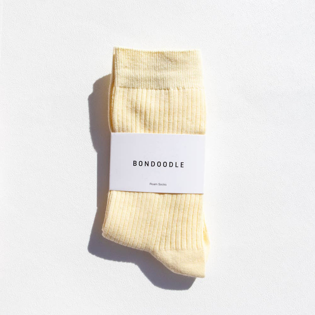 Bondoodle, Ribbed Combed Cotton Everyday Crew Socks, Yellow