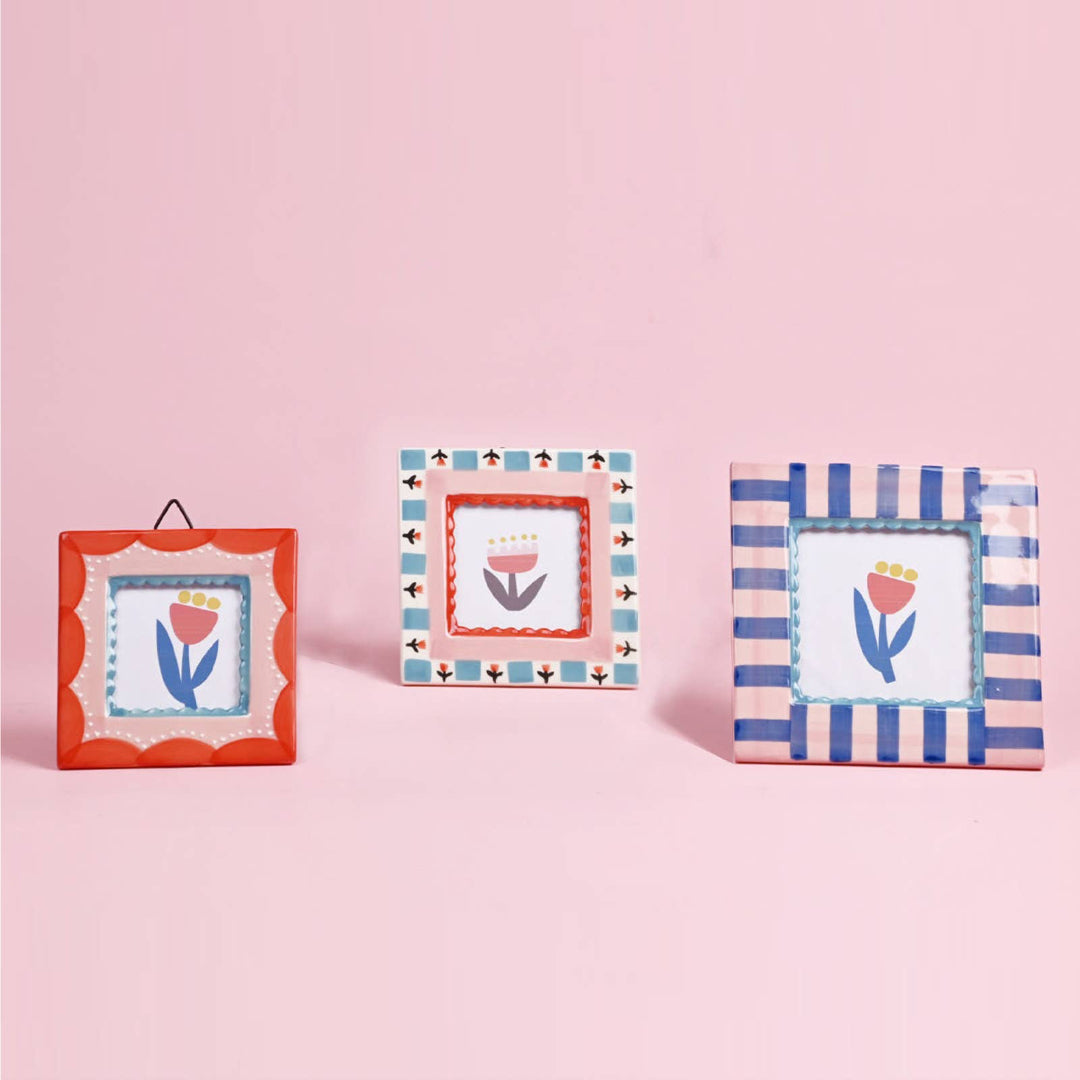 Ceramic Picture Frame, Blue Stripe