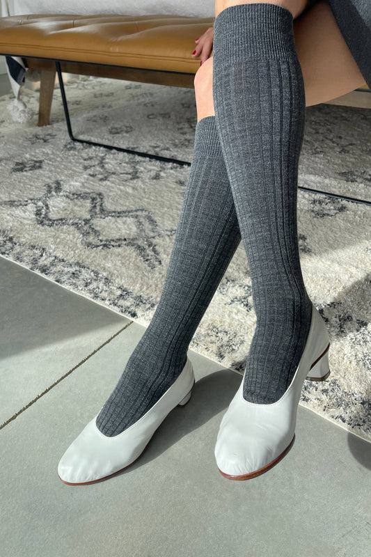 Schoolgirl Socks, Merino Wool Blend, Charcoal Melange