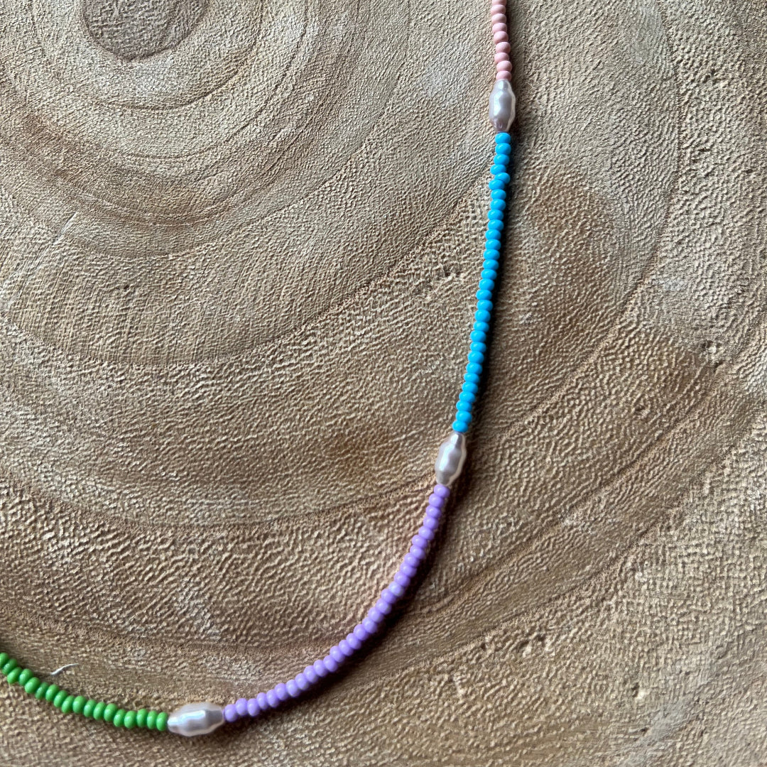 Modern Fable, Beaded Necklace, Multicolour and Pearl #116