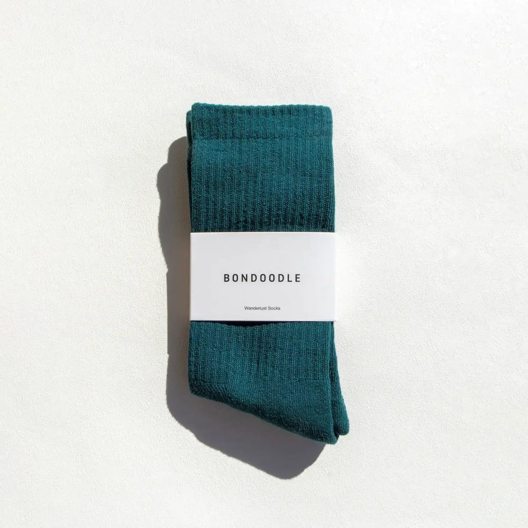 Bondoodle, Ribbed Combed Cotton Sport Crew Socks, Dark Green