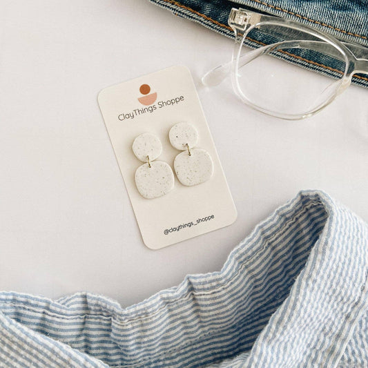 ClayThings Shoppe, Organic Jessie in White Granite, Polymer Clay Earrings