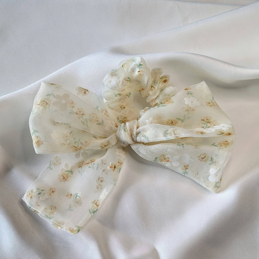 Handmade Floral Organza Hair Bow Scrunchies