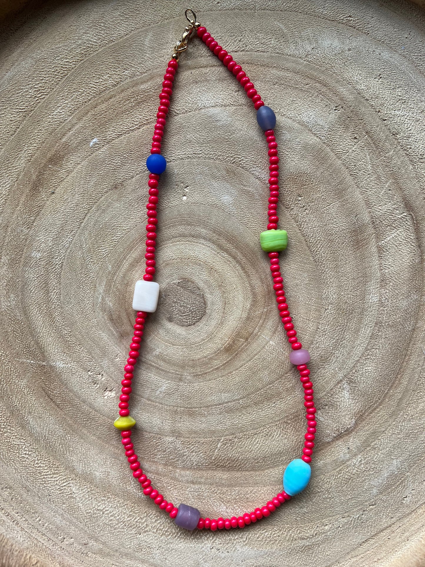 Modern Fable, Beaded Necklace, Red Beads #117