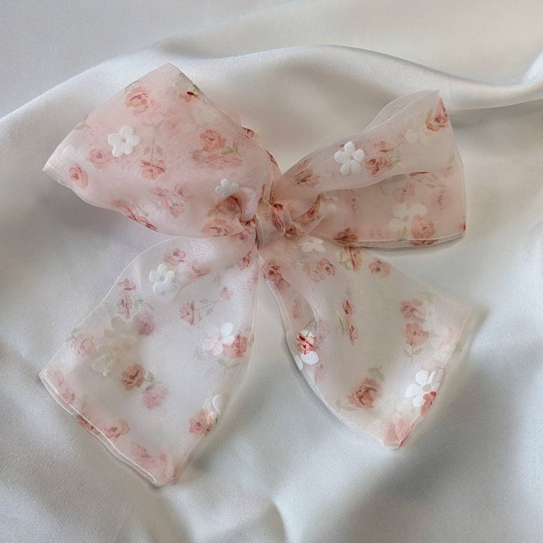 Handmade Floral Organza Hair Bow Scrunchies