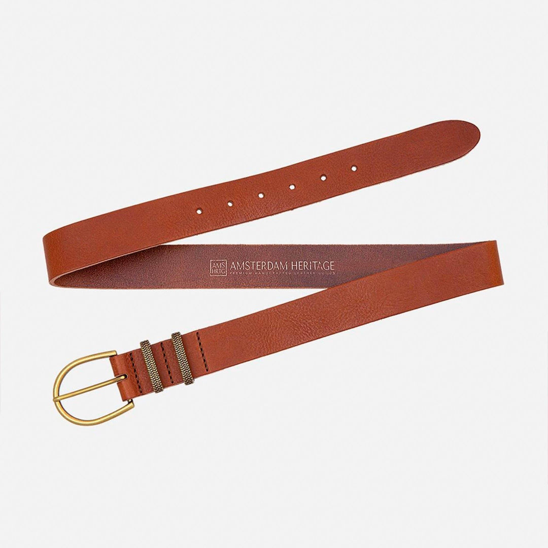 Pieta, Classic Leather Belt with Metal Keeper, Cognac, M-90