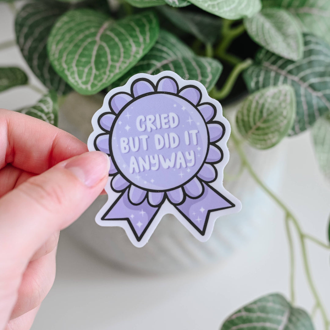Cried But Did It Anyway Ribbon Award, Vinyl Sticker