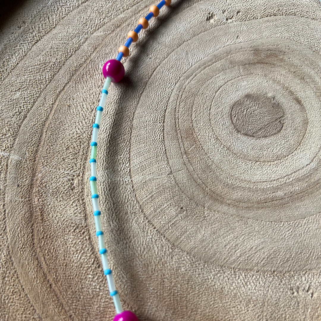 Modern Fable, Beaded Necklace, Big Pink Beads #115
