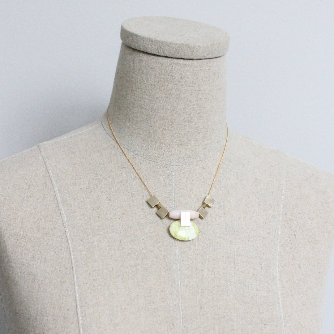 David Aubrey Jewelry, MLN1016 Pink Jade and Lemon Quartz Artdeco Necklace