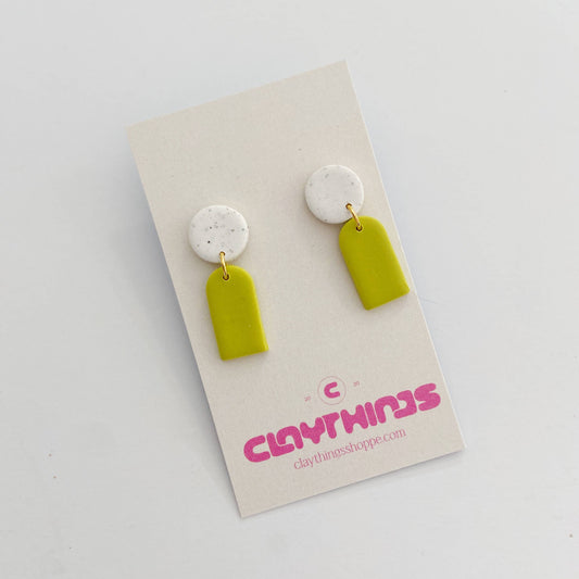 ClayThings Shoppe, Mini Mia in Green and White, Clay Earrings