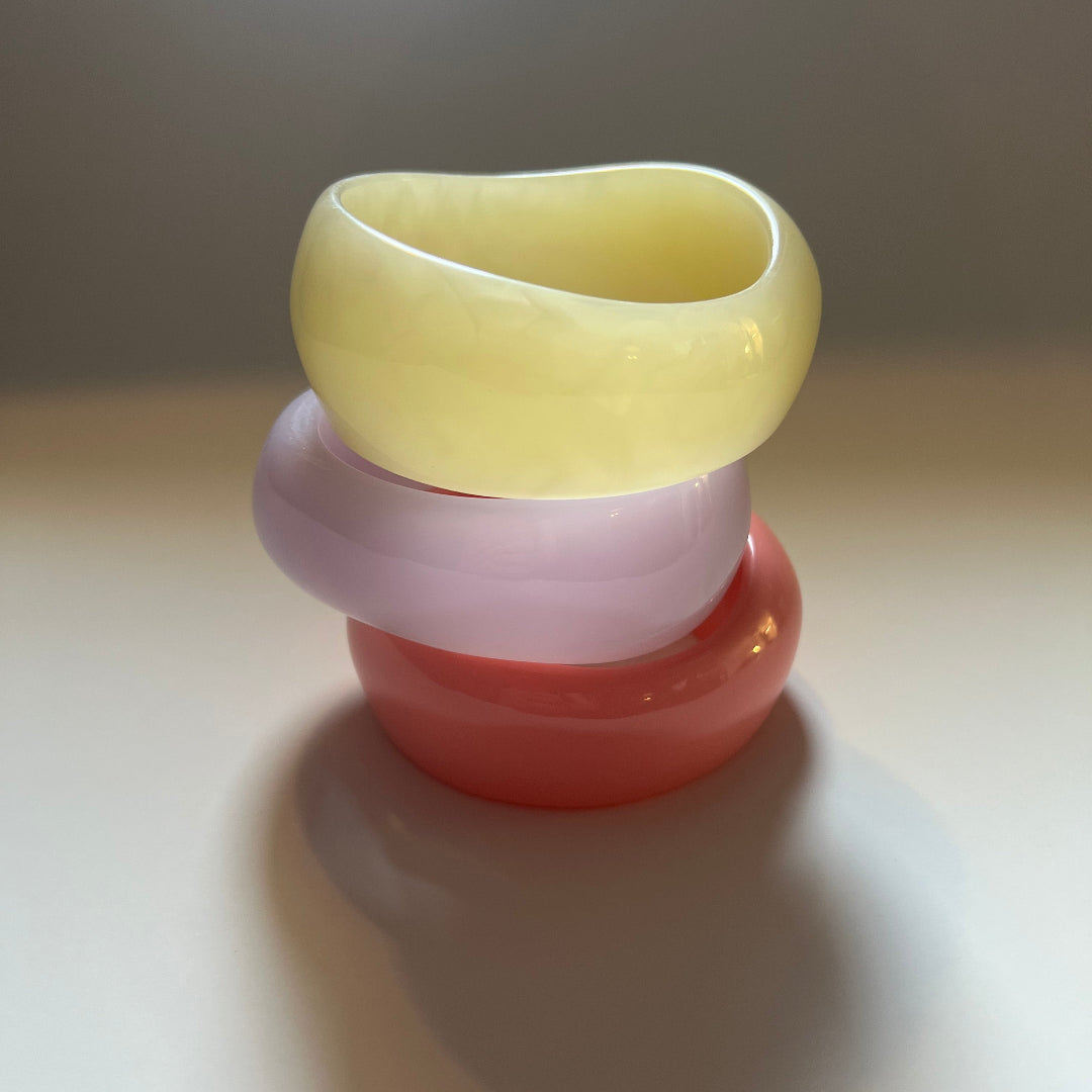 Modern Fable, Asymmetrical Chunky Resin Bangle, Pink