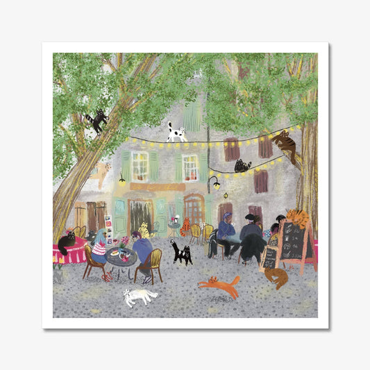 Cats in Restaurant in France, Unframed Art Print