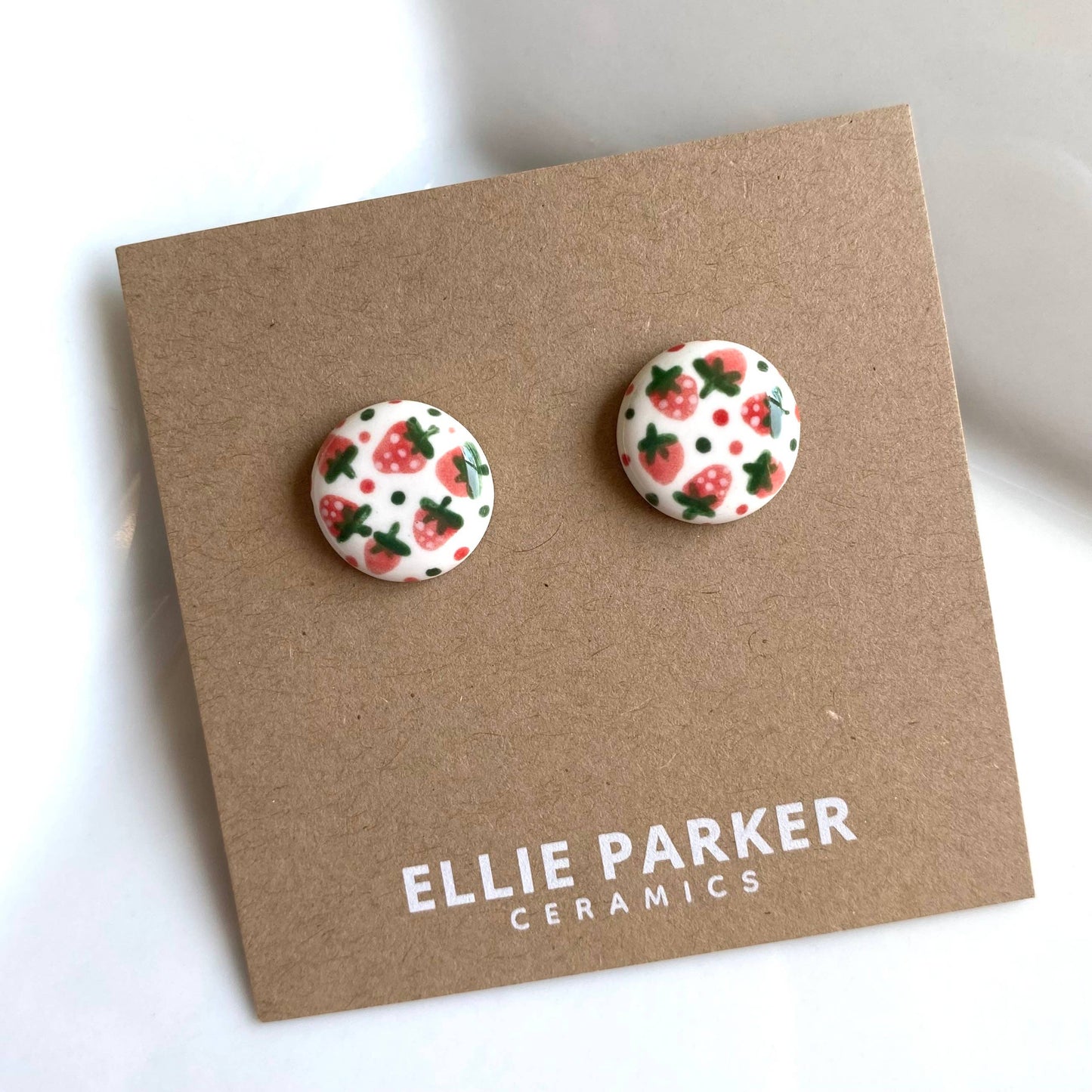 Summer Gardener , Strawberry Ceramic Clay Stud Earrings