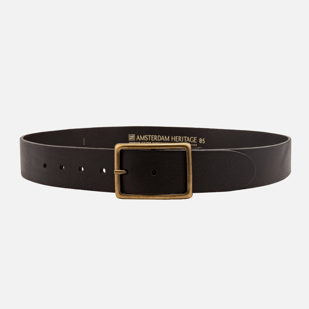May, Classic Leather Belt with Rectangular Buckle, Black, M-90
