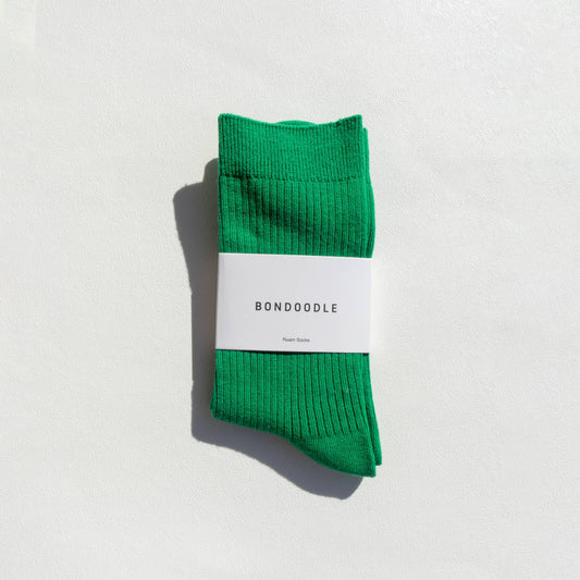 Bondoodle, Ribbed Combed Cotton Everyday Crew Socks, Green