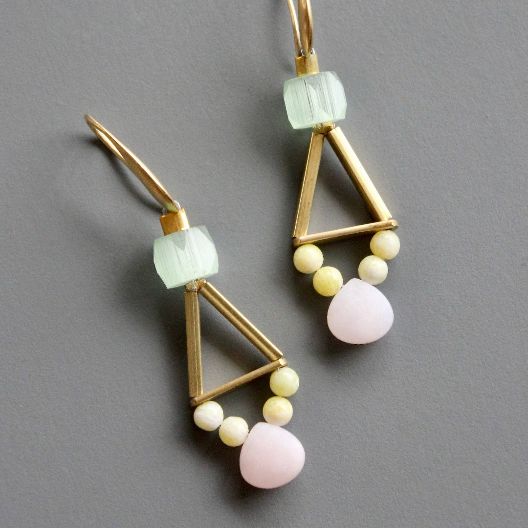 David Aubrey Jewelry, MLNE23 Pink and Yellow Geometric Earrings