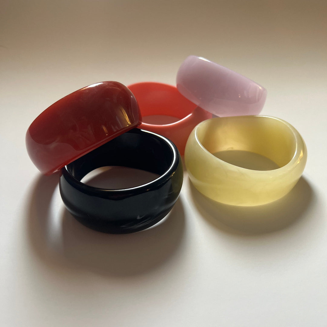 Modern Fable, Asymmetrical Chunky Resin Bangle, Pink