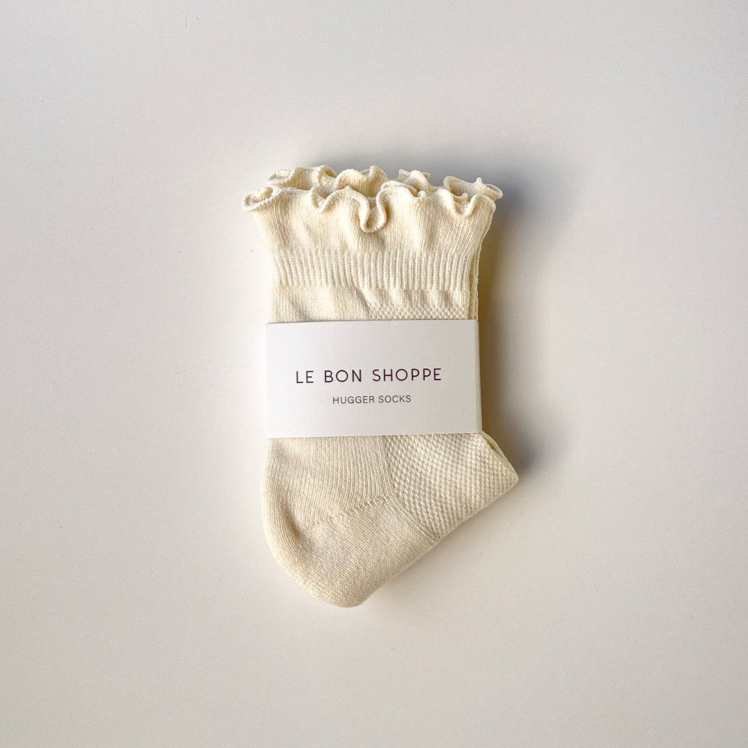 Le Bon Shoppe, Ruffled Hugger Crew Socks, Vanilla/Red