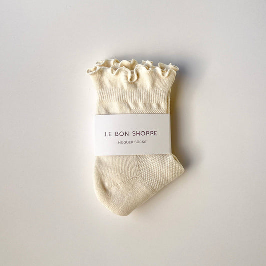 Le Bon Shoppe, Ruffled Hugger Crew Socks, Vanilla/Red